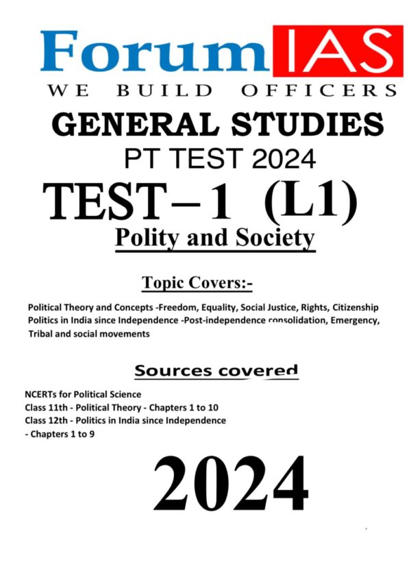 Manufacturer, Exporter, Importer, Supplier, Wholesaler, Retailer, Trader of ForumIAS General Studies PT Test-2024 Test-1(L1) Polity and Society  English Medium (Black & White) in New Delhi, Delhi, India.