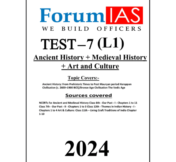 Manufacturer, Exporter, Importer, Supplier, Wholesaler, Retailer, Trader of ForumIAS Test-7(L1) Ancient History+ Medieval History+ Art and Culture  English Medium (Black & White) in New Delhi, Delhi, India.