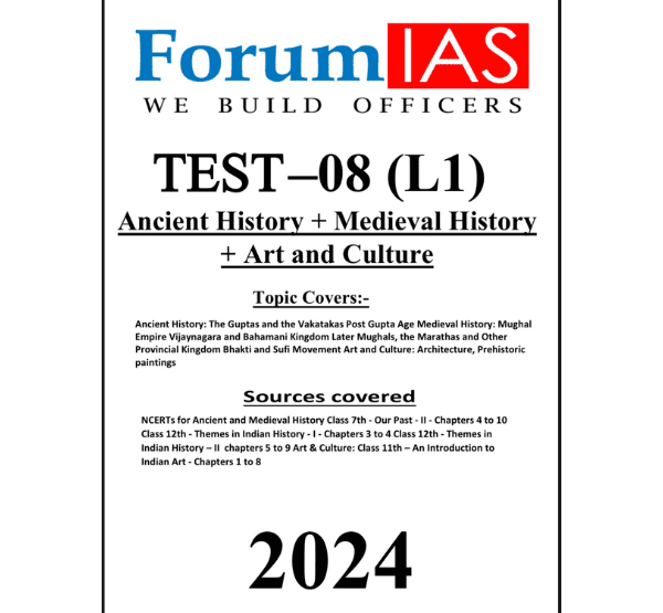 Manufacturer, Exporter, Importer, Supplier, Wholesaler, Retailer, Trader of ForumIAS Test-8(L1)  Ancient History+ Medieval History+ Art and Culture  English Medium (Black & White) in New Delhi, Delhi, India.