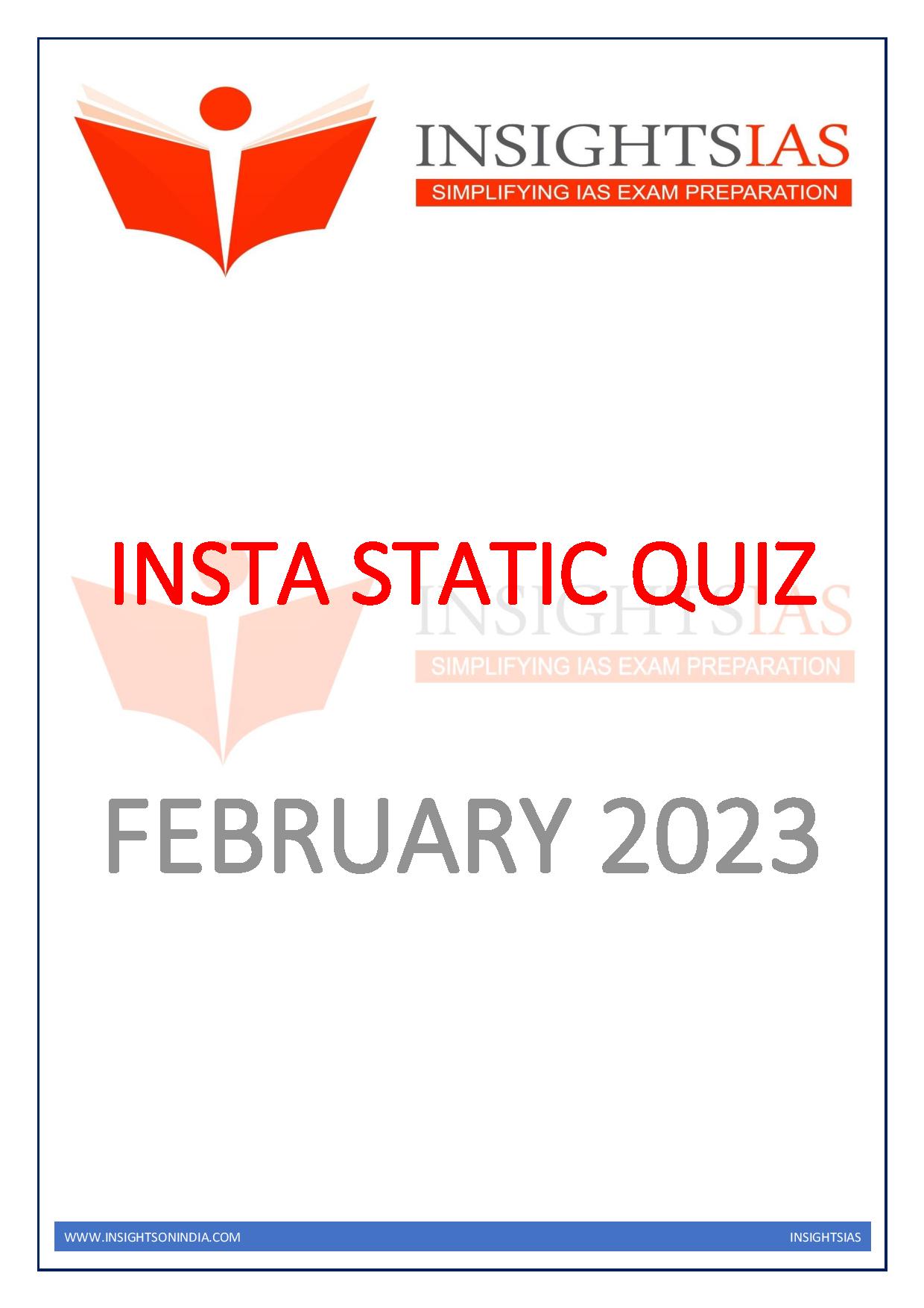 Manufacturer, Exporter, Importer, Supplier, Wholesaler, Retailer, Trader of Insight'IAS INSTA STATIC QUIZ February 2023 English Medium (Black & White) in New Delhi, Delhi, India.