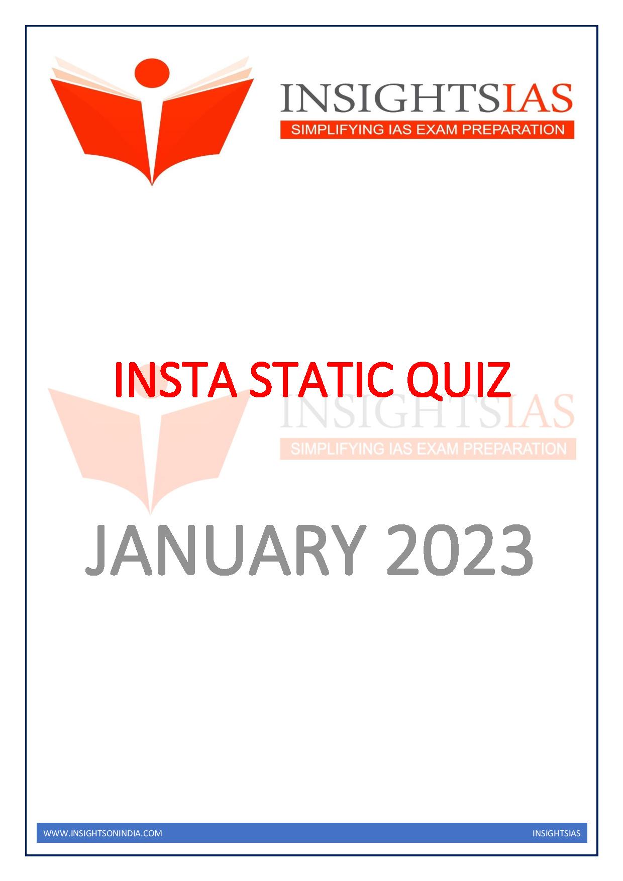 Manufacturer, Exporter, Importer, Supplier, Wholesaler, Retailer, Trader of Insight'IAS INSTA STATIC QUIZ January 2023 English Medium (Black & White) in New Delhi, Delhi, India.