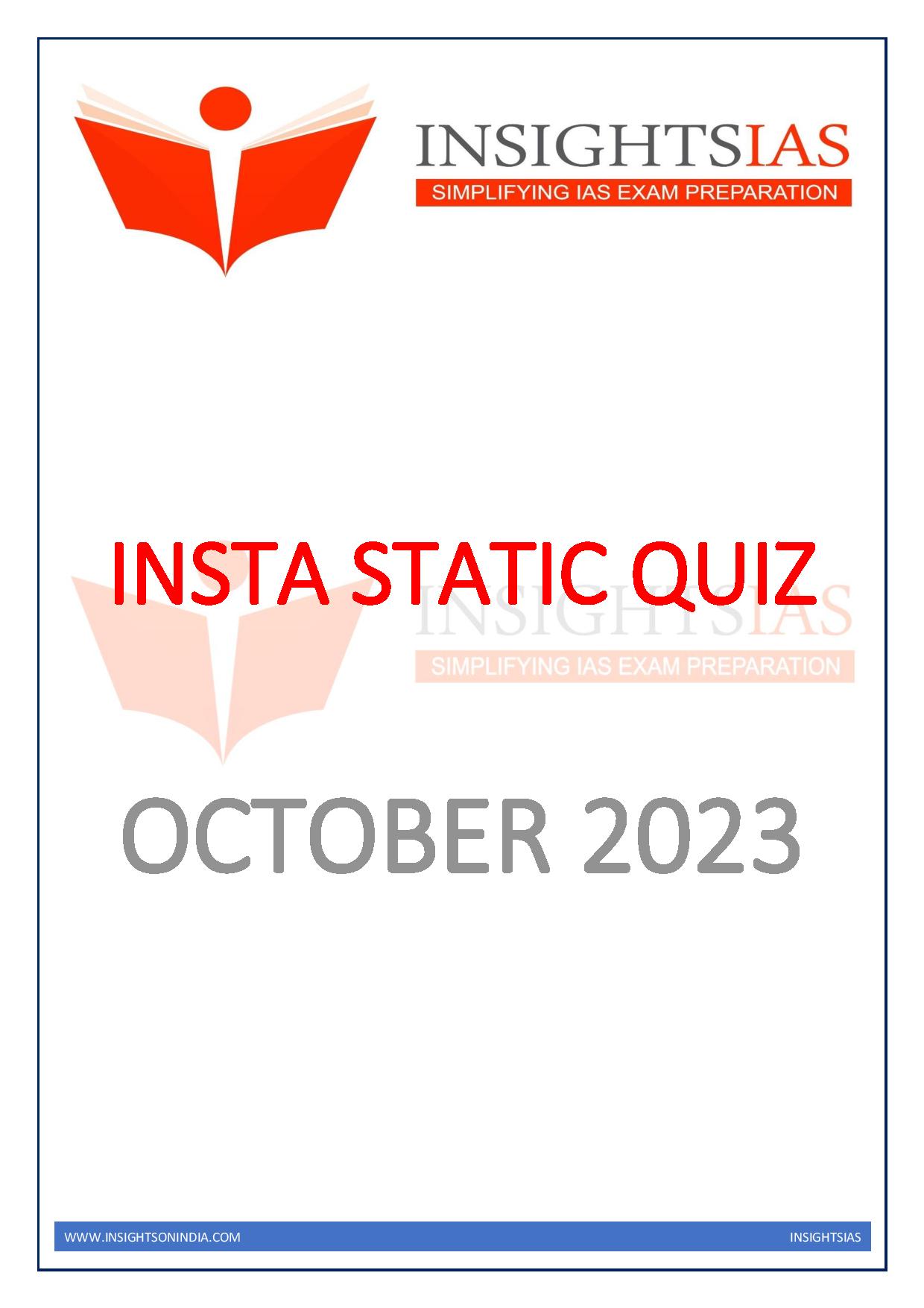 Manufacturer, Exporter, Importer, Supplier, Wholesaler, Retailer, Trader of Insight'IAS INSTA STATIC QUIZ October2023 English Medium (Black & White) in New Delhi, Delhi, India.