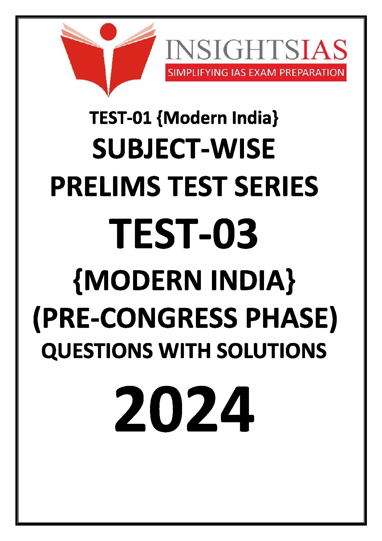 INSIGHTS IAS SUBJECT WISE PRELIMS TEST SERIES 2024 TES...