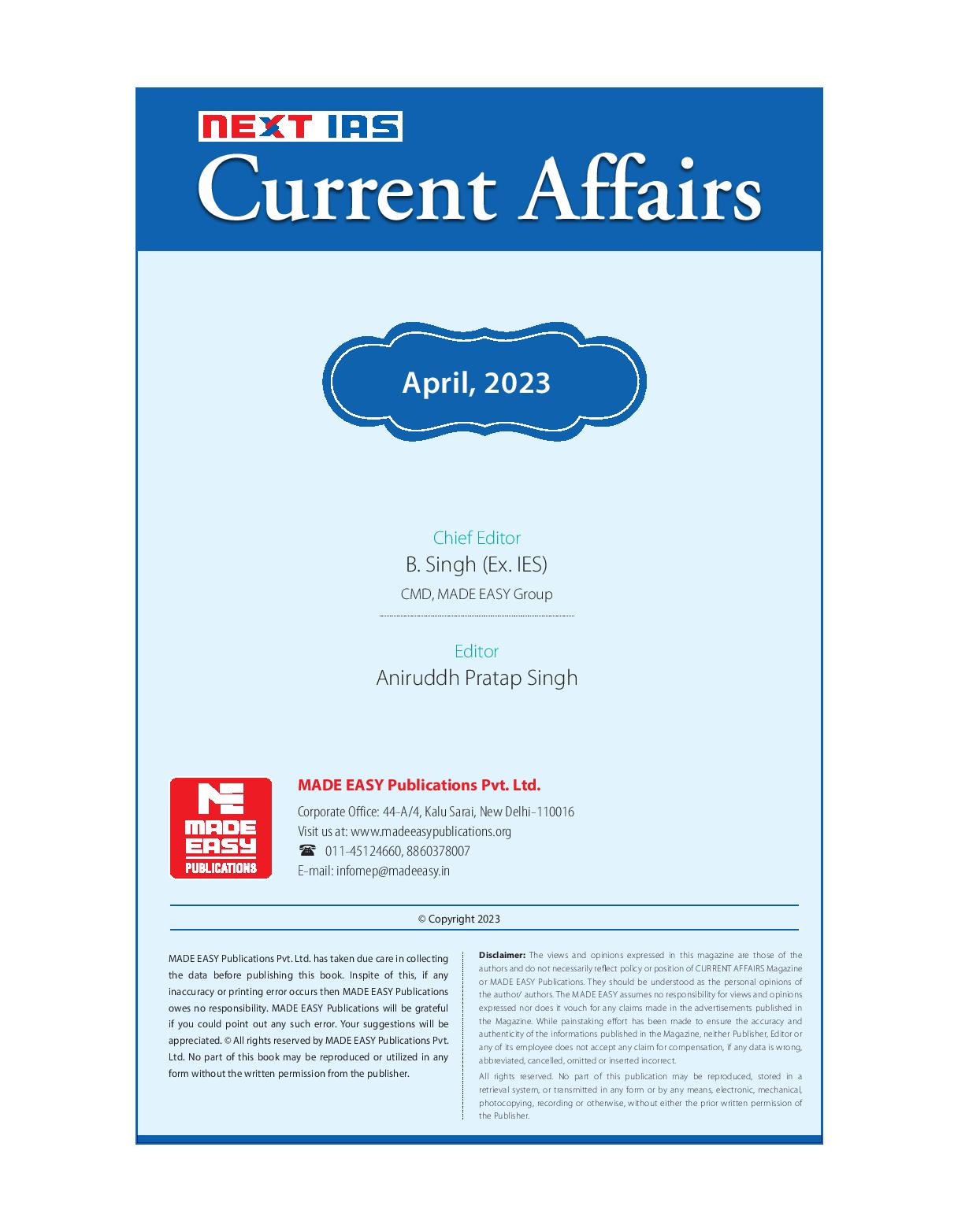 Manufacturer, Exporter, Importer, Supplier, Wholesaler, Retailer, Trader of Next'IAS Current Affairs April 2023 English Medium (Black & White) in New Delhi, Delhi, India.