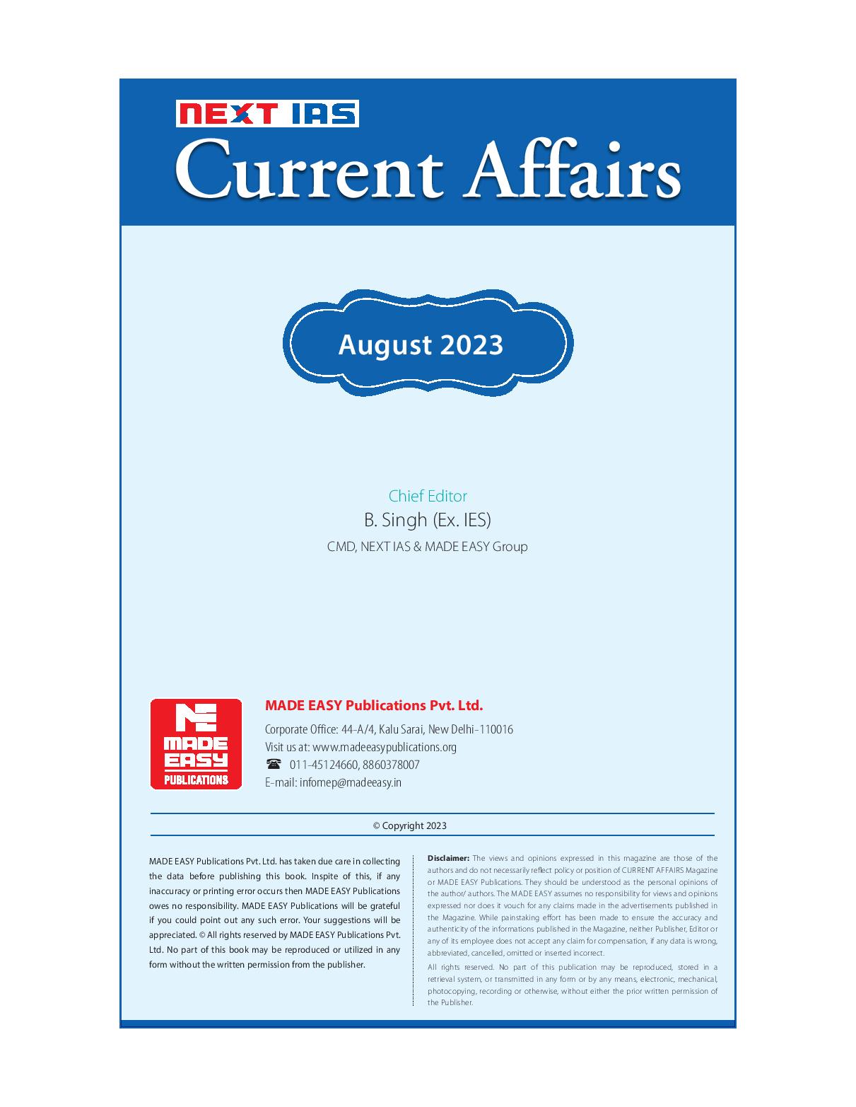 Manufacturer, Exporter, Importer, Supplier, Wholesaler, Retailer, Trader of Next'IAS Current Affairs August 2023 English Medium (Black & White) in New Delhi, Delhi, India.