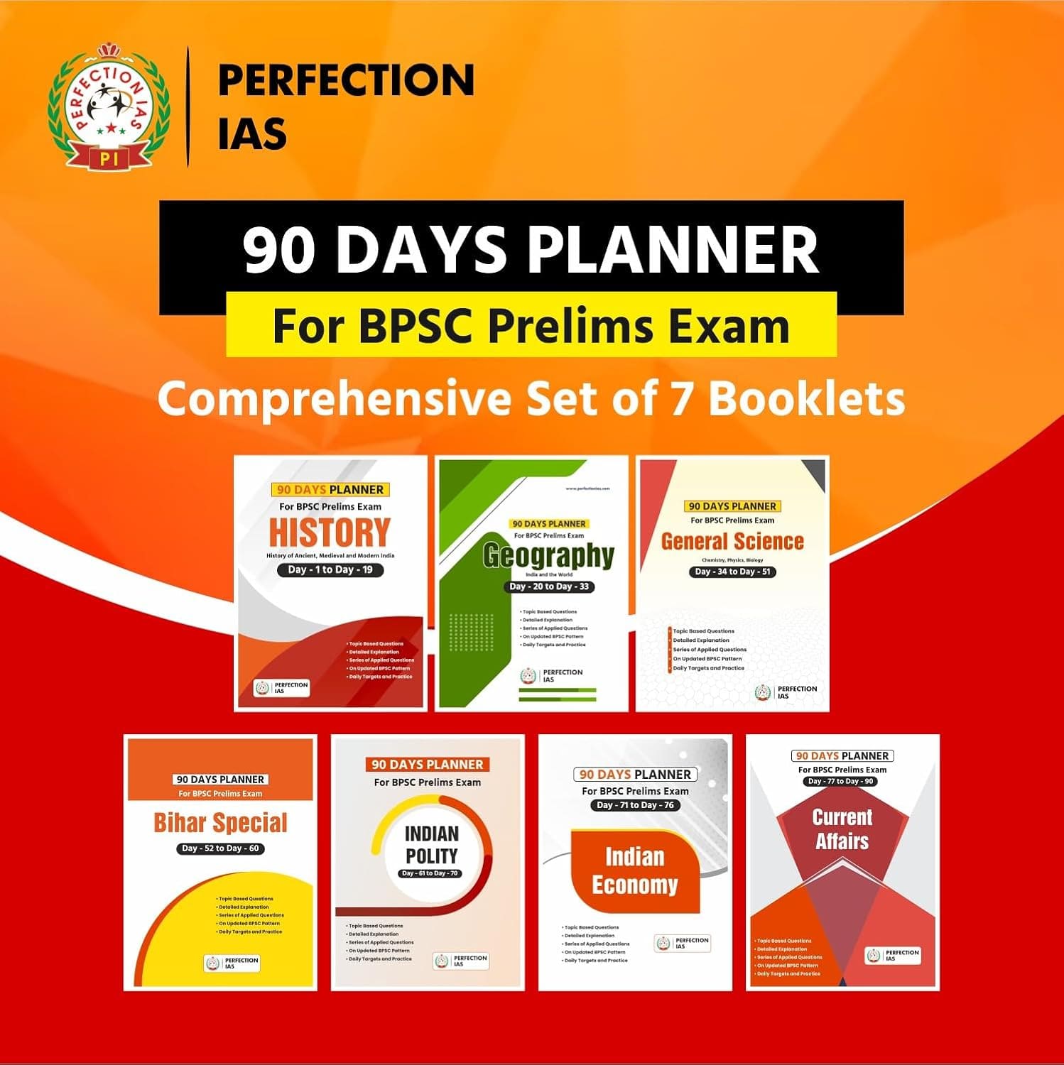 Manufacturer, Exporter, Importer, Supplier, Wholesaler, Retailer, Trader of Perfection IAS 90 Days Planner for BPSC Preliminary - pack of 7 books including  English Medium in New Delhi, Delhi, India.