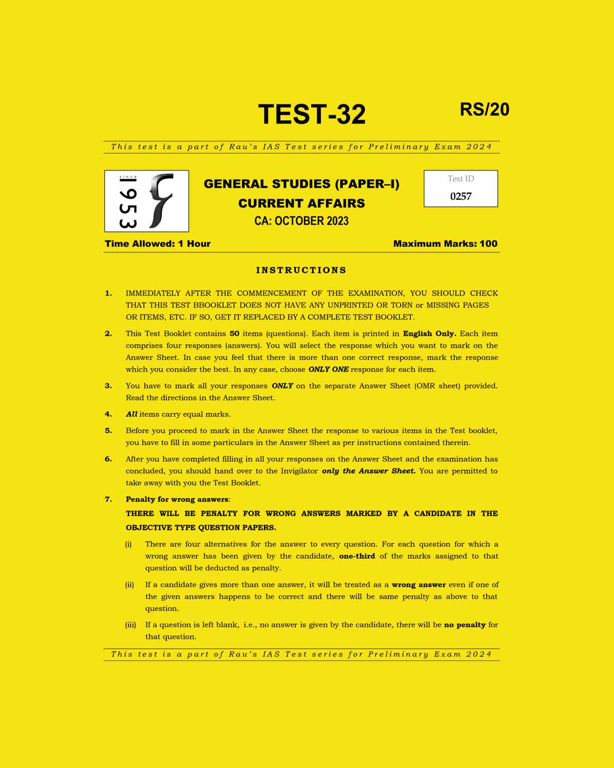 Manufacturer, Exporter, Importer, Supplier, Wholesaler, Retailer, Trader of RAUS IAS 2024 TEST-32 2024 OCTOBER 2023 FINAL {QUESTIONS AND SULUTION} ENGLISH {BLACK AND WHITE} in New Delhi, Delhi, India.