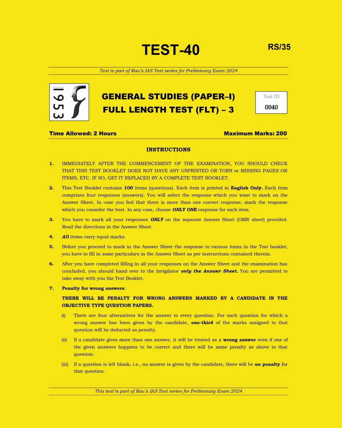 RAUS IAS 2024 TEST38 2024FULL LENGTH TEST2 FINAL {E...