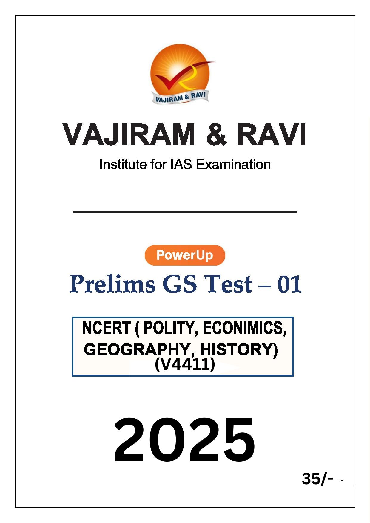 Manufacturer, Exporter, Importer, Supplier, Wholesaler, Retailer, Trader of VAJIRAM & RAVI Prelims GS TEST-01 (V4411)  [ NCERT (Polity ,Economics, Geography, History) BLACK & WHITE - 2025 in New Delhi, Delhi, India.