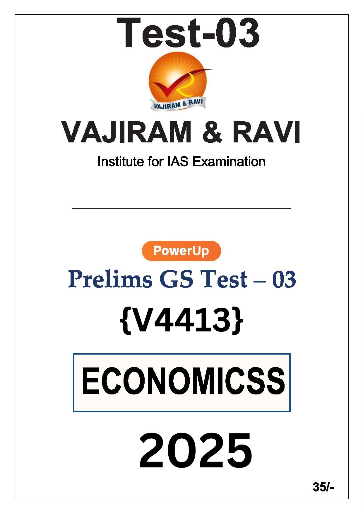 Manufacturer, Exporter, Importer, Supplier, Wholesaler, Retailer, Trader of VAJIRAM & RAVI Prelims GS TEST-03 (V4413) Economics - 2025 English Medium (Black & White) in New Delhi, Delhi, India.