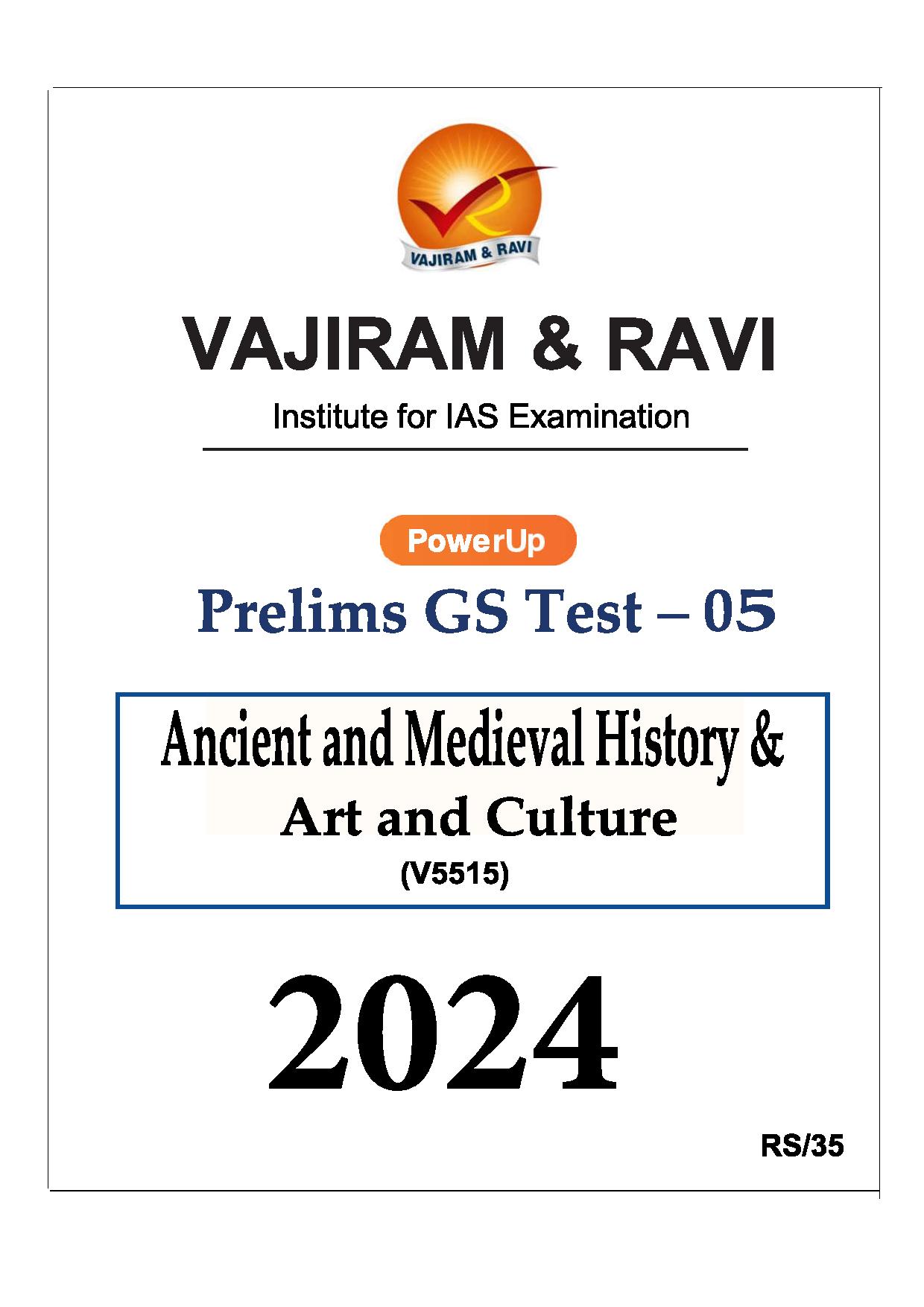 Manufacturer, Exporter, Importer, Supplier, Wholesaler, Retailer, Trader of VAJIRAM & RAVI Prelims GS TEST-05(V5515) Ancient and Medieval History Art and Culture  - 2024 English Medium (Black & White) in New Delhi, Delhi, India.