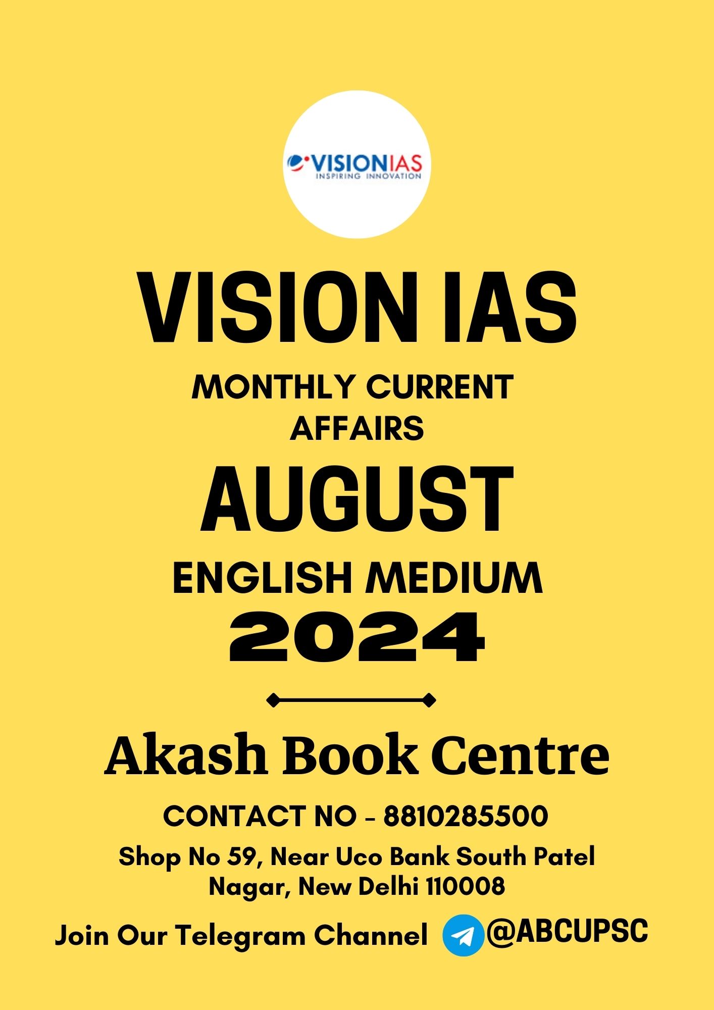 Manufacturer, Exporter, Importer, Supplier, Wholesaler, Retailer, Trader of VISION IAS CURRENT AFFIARS AUGUST 2024 {ENGLISH} {B/W} in New Delhi, Delhi, India.