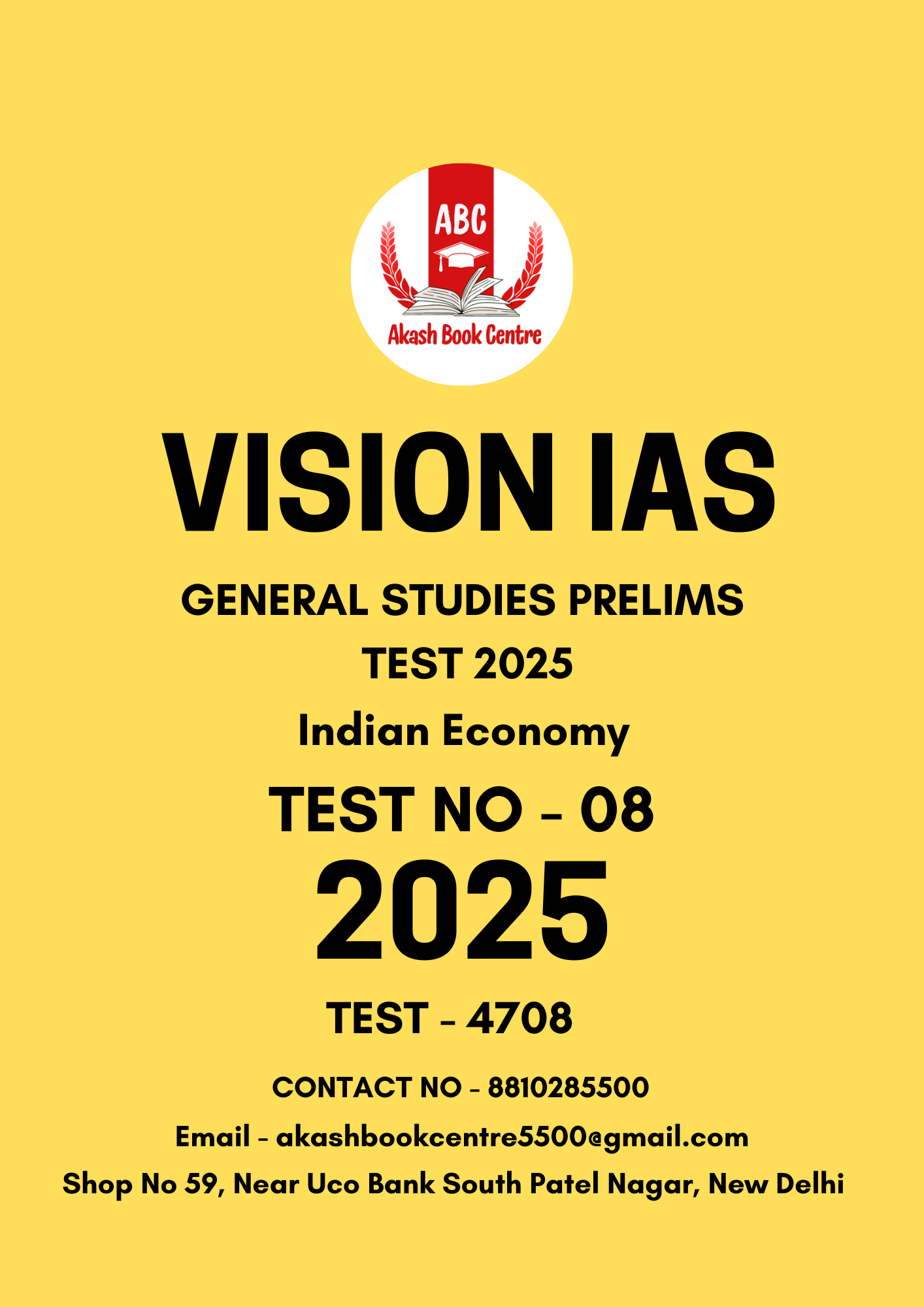 Manufacturer, Exporter, Importer, Supplier, Wholesaler, Retailer, Trader of VISION IAS GENERAL STUDIES (PT) PRELIMS TEST ( 4708 ) 2025  BLACK & WHITE |Ecology & Environment  TEST NO - 08 in New Delhi, Delhi, India.