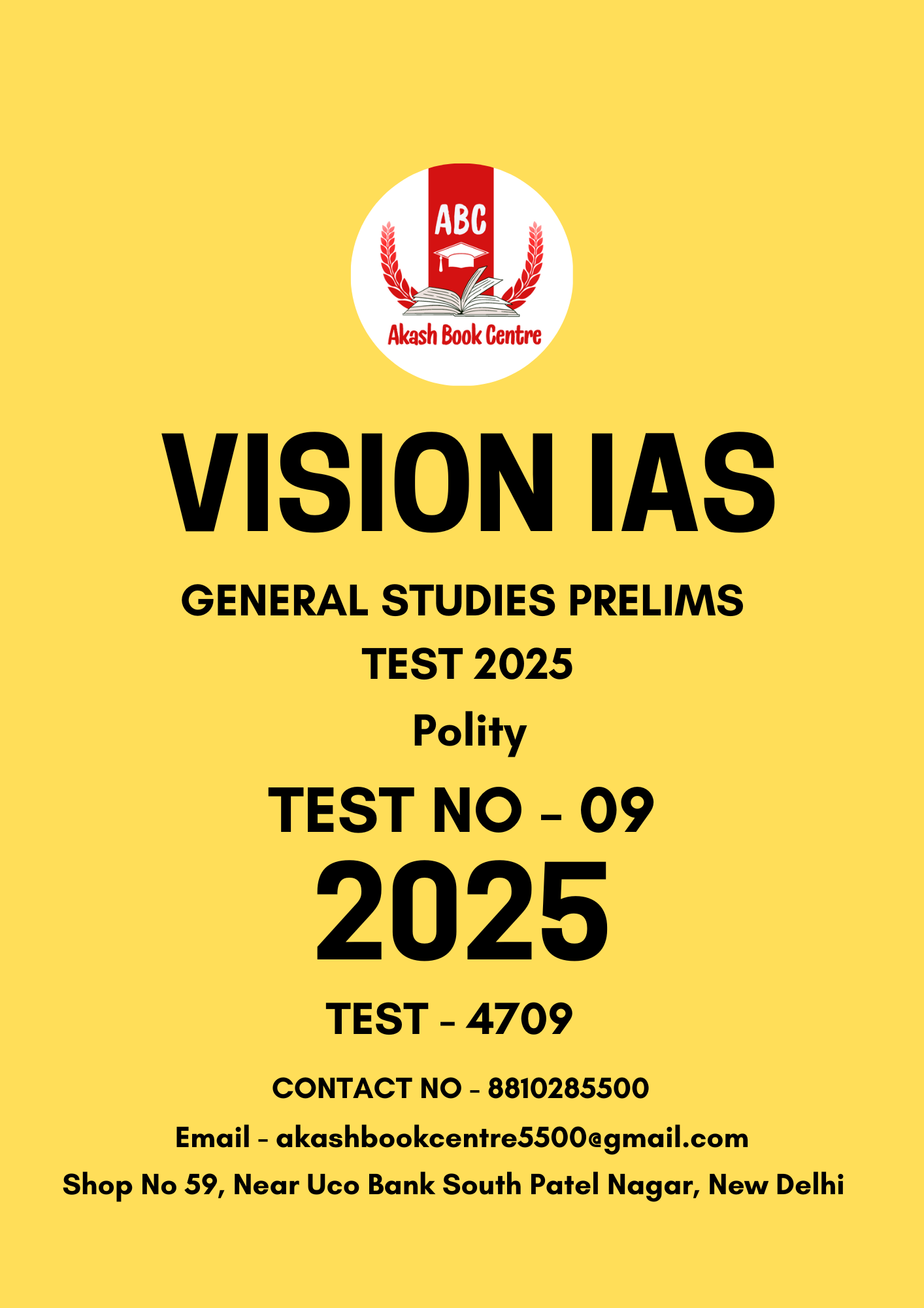 Manufacturer, Exporter, Importer, Supplier, Wholesaler, Retailer, Trader of VISION IAS GENERAL STUDIES (PT) PRELIMS TEST (4709) 2025 BLACK & WHITE | Polity TEST NO - 09 in New Delhi, Delhi, India.