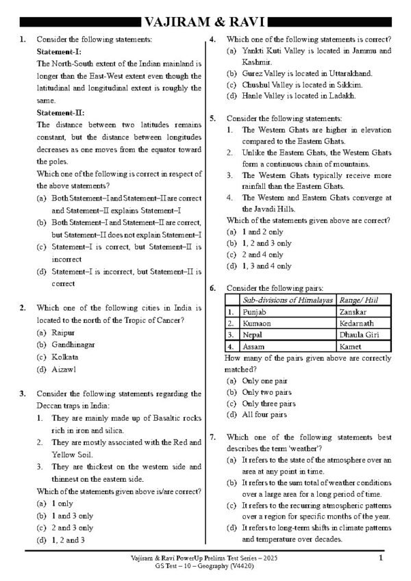 VAJIRAM & RAVI POWER UP PRELIMS TEST - 10 ( V4420 ) ( GEOGRAPHY-2 ) English 2025 / B&W - Image 2