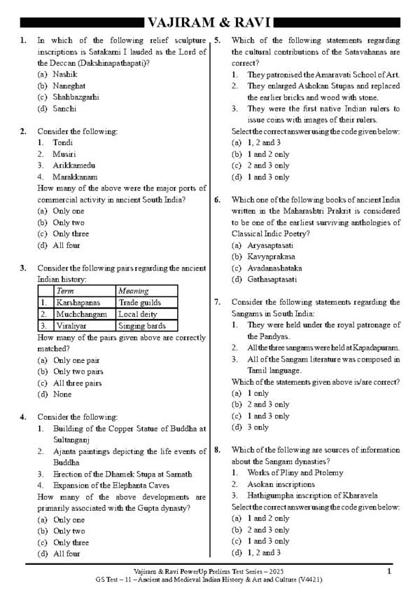 VAJIRAM & RAVI POWER UP PRELIMS TEST - 11 ( V4421 ) ( HISTORY ) English 2025 / B&aW - Image 2