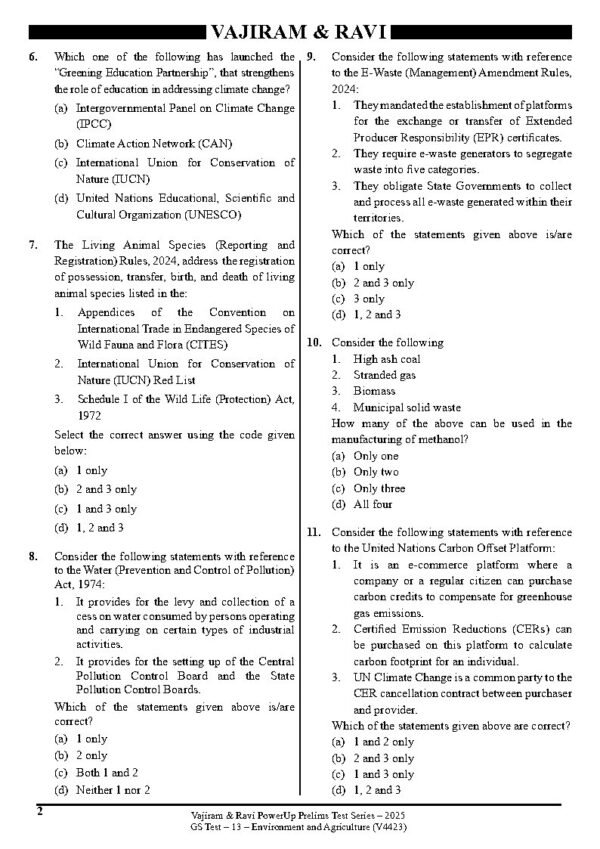 VAJIRAM & RAVI POWER UP PRELIMS TEST - 13 ( V4423 ) ( ENVIROMENT & AGRICULTURE ) English 2025 / B&W - Image 3