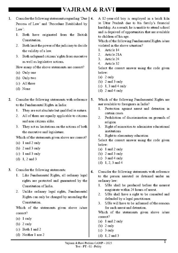 Vajiram & Ravi UPSC Prelims Camp Test Series Test - 02 (Polity) English 2025 | B&W - Image 2