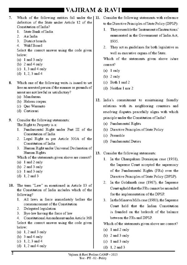 Vajiram & Ravi UPSC Prelims Camp Test Series Test - 02 (Polity) English 2025 | B&W - Image 3