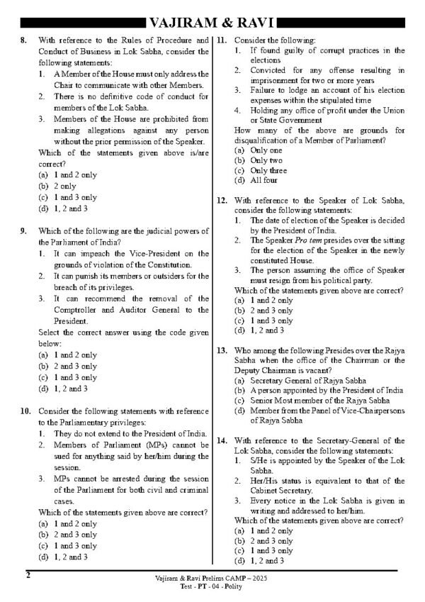 Vajiram & Ravi UPSC Prelims Camp Test Series Test - 04 (Polity) English 2025 | B&W - Image 3