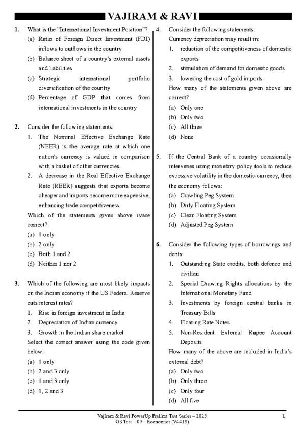 VAJIRAM & RAVI POWER UP PRELIMS TEST - 09 ( V4419 ) ( ECONOMICS-2 ) English 2025 / B&W - Image 2