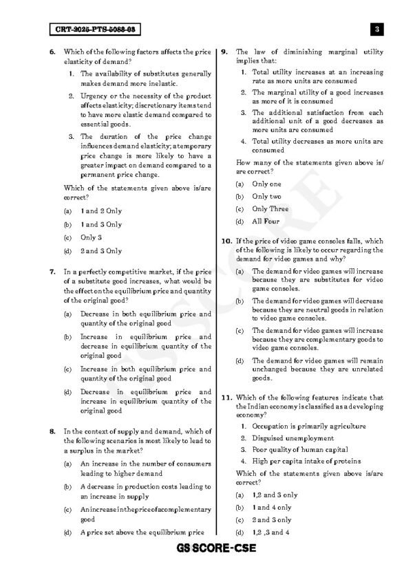 GS SCORE UPSC Prelims Test Series Test - 03 ( Economy-1 ) English 2025 | B&W - Image 2