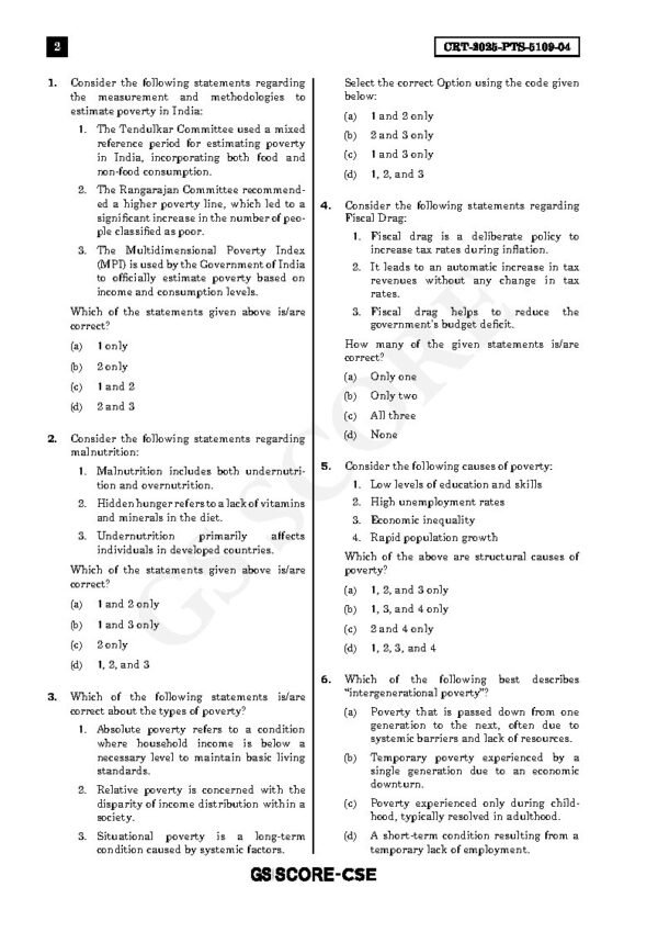 GS SCORE UPSC Prelims Test Series Test - 04 ( Economy-2 ) English 2025 | B&W - Image 2