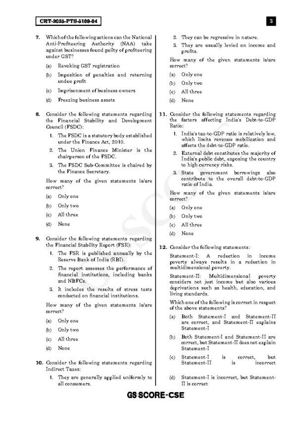 GS SCORE UPSC Prelims Test Series Test - 04 ( Economy-2 ) English 2025 | B&W - Image 3