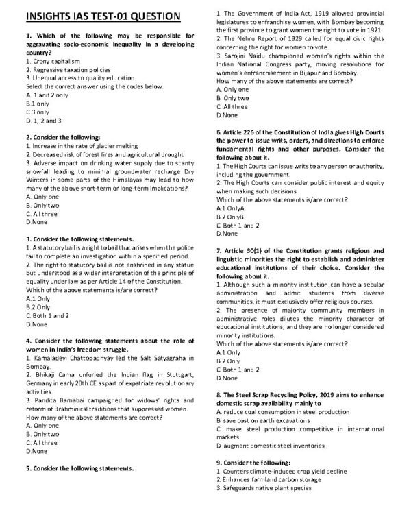 INSIGHTS IAS UPSC Prelims Mini Test Series  Test - 01(Polity) English 2025 / B&W - Image 2
