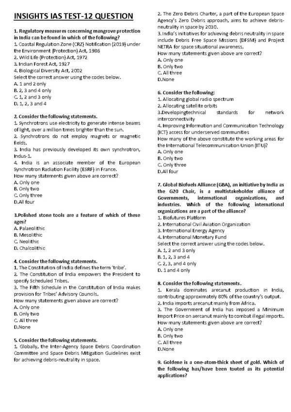 INSIGHTS IAS UPSC Prelims Mini Test Series  Test - 12 English 2025 / B&W - Image 3