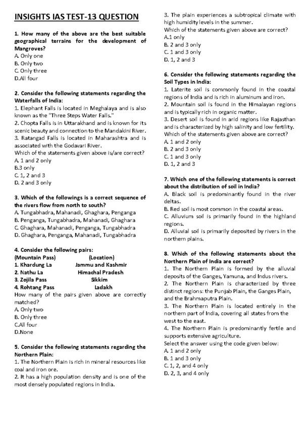 INSIGHTS IAS UPSC Prelims Mini Test Series  Test - 13  English 2025 / B&W - Image 3