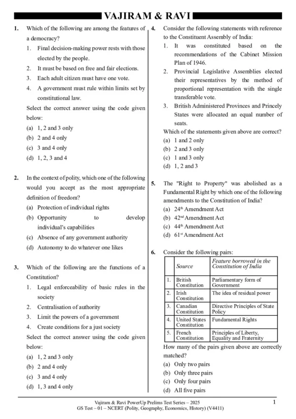 VAJIRAM & RAVI POWER UP PRELIMS TEST - 01 ( V4411 ) ( NCERT ) English 2025 / B&W - Image 3