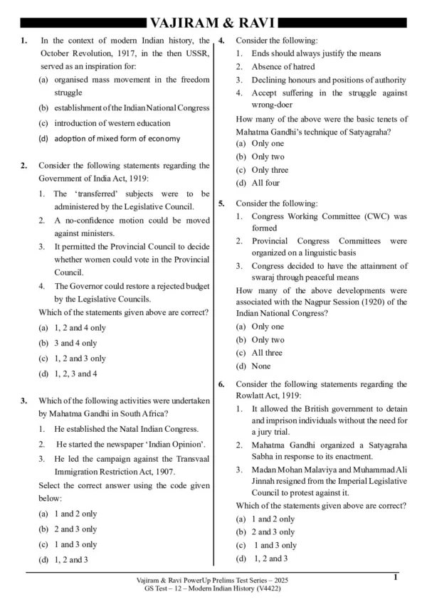 VAJIRAM & RAVI POWER UP PRELIMS TEST - 12 ( V4422 ) ( MODERN INDIAN ) English 2025 / B&W - Image 2