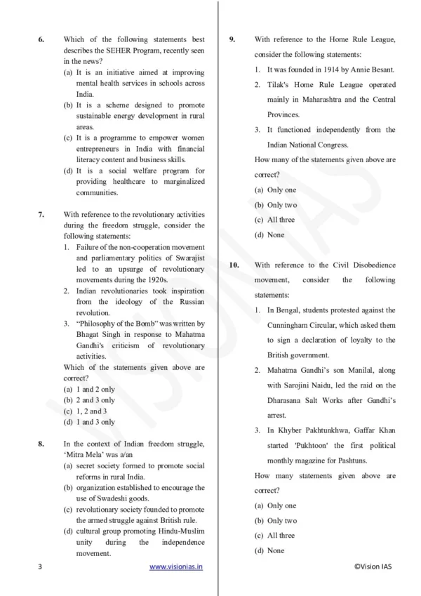 Vision IAS UPSC Prelims Test Series Test - 14 (Modern India) English 2025 | B&W - Image 3