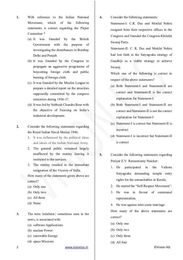 Vision IAS UPSC Prelims Test Series Test - 14 (Modern India) English 2025 | B&W - Image 2