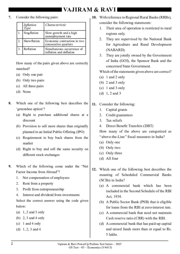 VAJIRAM & RAVI POWER UP PRELIMS TEST - 03 (V4413) ( ECONOMICS-1 ) English 2025 / B&W - Image 3