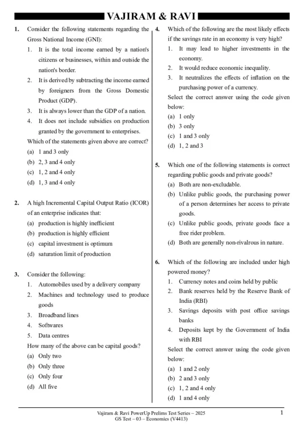 VAJIRAM & RAVI POWER UP PRELIMS TEST - 03 (V4413) ( ECONOMICS-1 ) English 2025 / B&W - Image 2