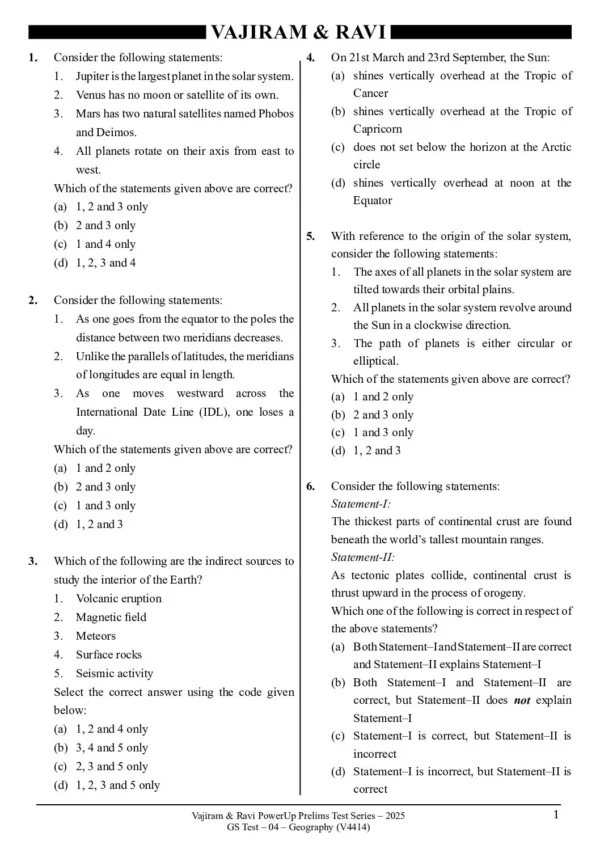 VAJIRAM & RAVI POWER UP PRELIMS TEST - 04 ( V4414 ) ( GEOGRAPHY-1 ) English 2025 / B&W - Image 3
