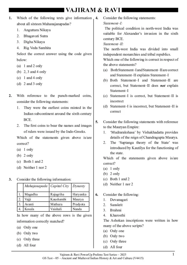 VAJIRAM & RAVI POWER UP PRELIMS TEST - 05 ( V4415 ) ( HISTORY ) English 2025 / B&W - Image 3