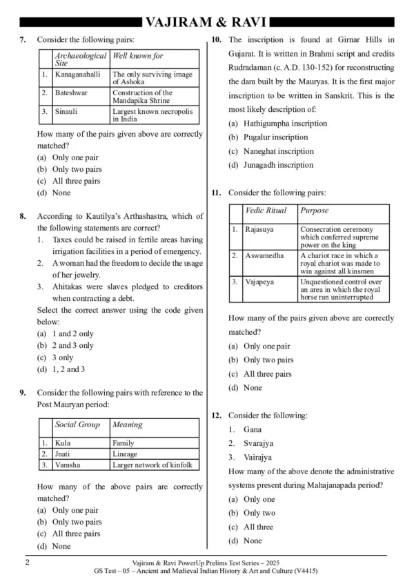 VAJIRAM & RAVI POWER UP PRELIMS TEST - 05 ( V4415 ) ( HISTORY ) English 2025 / B&W - Image 2