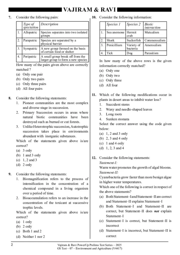 VAJIRAM & RAVI POWER UP PRELIMS TEST - 07 ( V4417 ) ( ENVIROMENT & AGRICULTURE ) English 2025 / B&W - Image 3