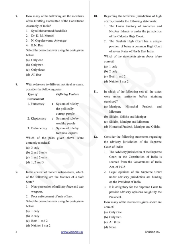 Vision IAS UPSC Prelims Test Series Test - 09 (Polity) English 2025 | B&W - Image 2