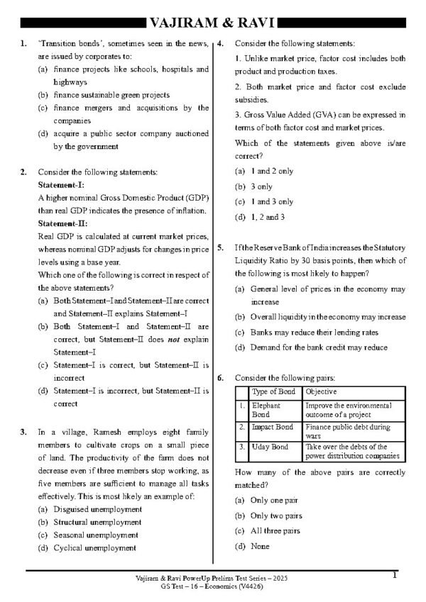 Vajiram & Ravi (Prelims Test Series - 2025) [GS Test - 16] (V4426) [Economics] |B&W| - Image 2