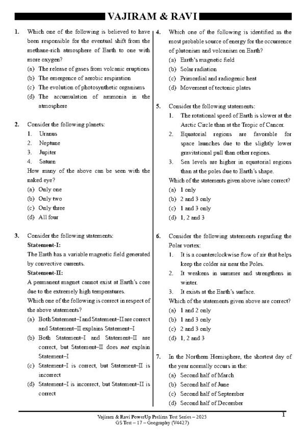 Vajiram & Ravi (Prelims Test Series - 2025) [GS Test - 17] (V4427) [Geography-3] |B&W| - Image 2
