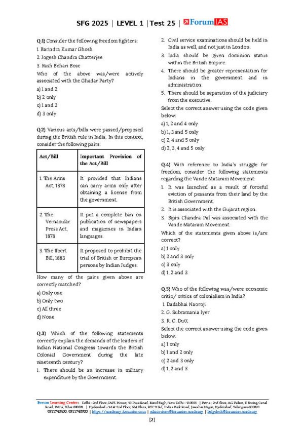 Forum IAS ( Level 1 - Test 25 ) Modern History - 2 | English | B&W - Image 3