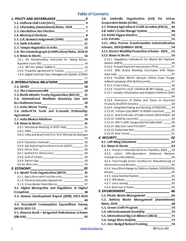 Vision IAS  Monthly Current Affairs March English 2024 | B&W - Image 2