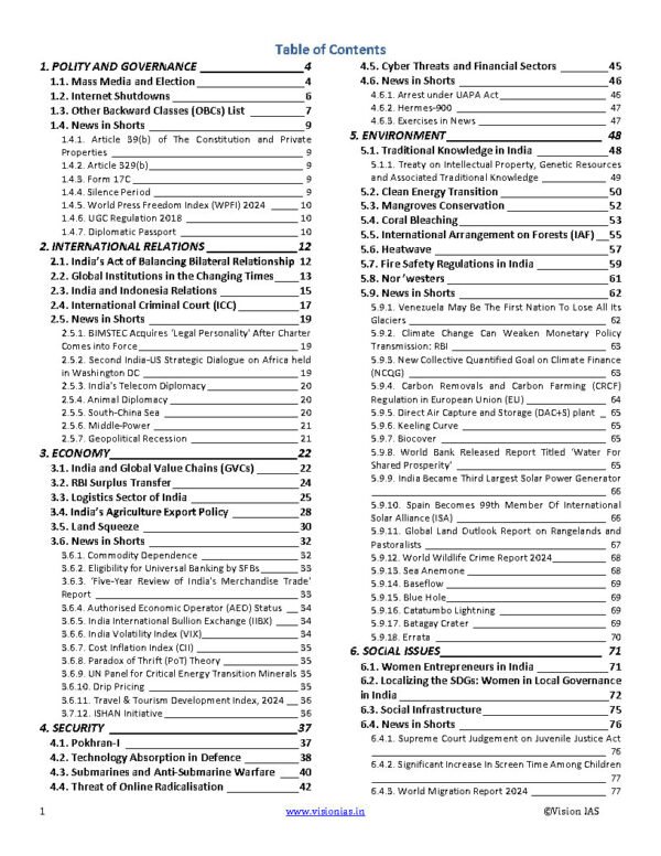 Vision  IAS Monthly Current Affairs May English 2024 | B&W - Image 2