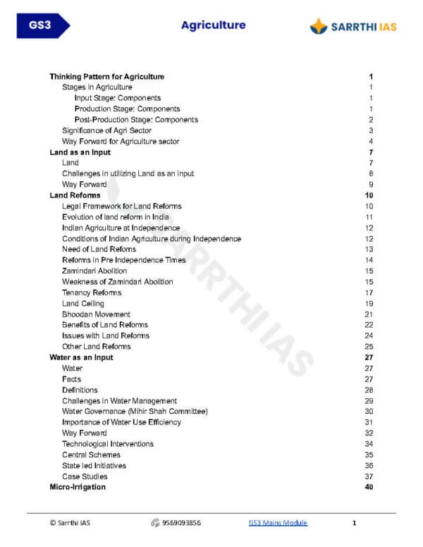 Sarrthi IAS (UPSC CSE  2024/25) GS - 3 {Mains Module} Agriculture Merged PDF |B&W - Image 3