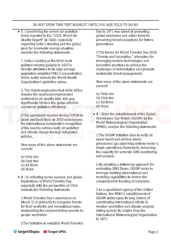 Target UPSC (MPQ Series 250+ Environment) [UPSC Prelims 2024] Current + Static |B&W - Image 3