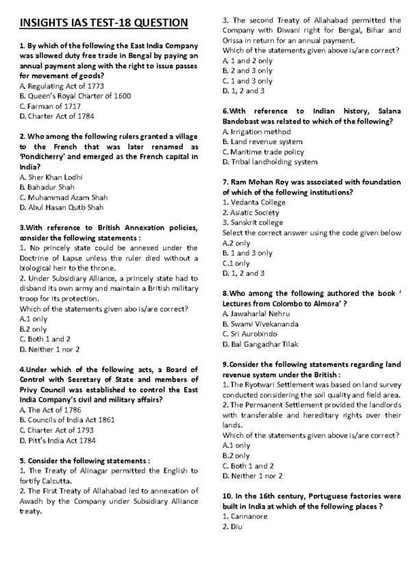 Insights IAS UPSC Prelims Mini Test Series  - 18 ENGLISH 2025 |B&W| - Image 2
